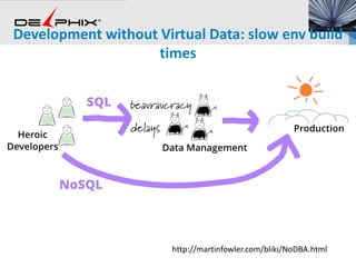 http://martinfowler.com/bliki/NoDBA.html
Development without Virtual Data: slow env build
times
 