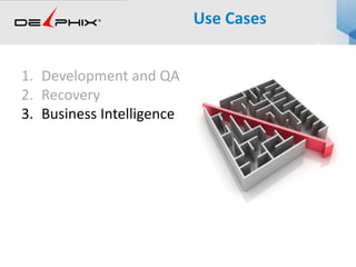 1. Development and QA
2. Recovery
3. Business Intelligence
Use Cases
 
