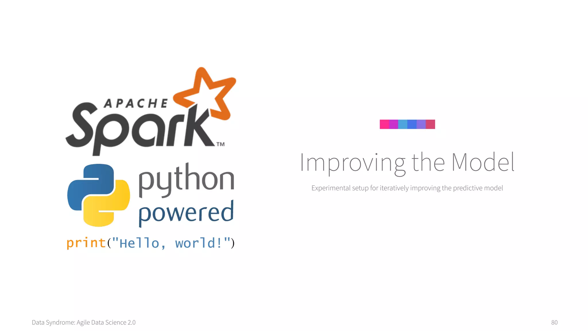 Data Syndrome: Agile Data Science 2.0 80
Experimental setup for iteratively improving the predictive model
Improving the Model
 