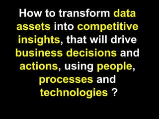 Mario Faria 
8 
How to transform data 
assets into competitive 
insights, that will drive 
business decisions and 
actions, using people, 
processes and 
technologies ? 
 