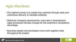 Agile Manifesto
• Our highest priority is to satisfy the customer through early and
continuous delivery of valuable software.
• Welcome changing requirements, even late in development.
Agile processes harness change for the customer's competitive
advantage.
• Business people and developers must work together daily
throughout the project.
 