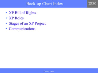 Back-up Chart Index XP Bill of Rights XP Roles Stages of an XP Project Communications 