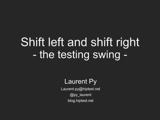 Shift left and shift right
- the testing swing -
Laurent Py
Laurent.py@hiptest.net
@py_laurent
blog.hiptest.net
 