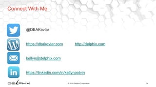 34© 2016 Delphix Corporation
@DBAKevlar
https://dbakevlar.com http://delphix.com
kellyn@delphix.com
https://linkedin.com/in/kellynpotvin
Connect With Me
 