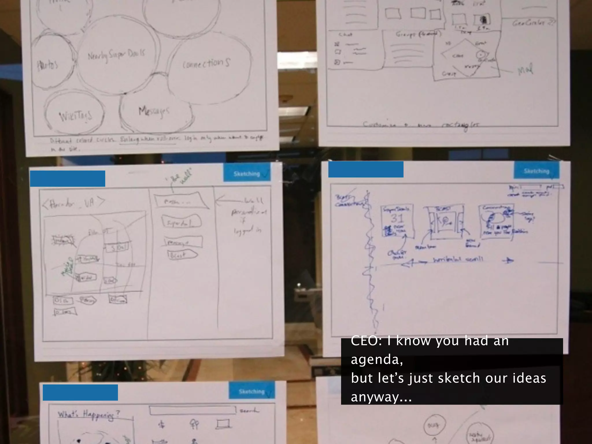 CEO: I know you had an
agenda, 
but let’s just sketch our ideas
anyway...
 