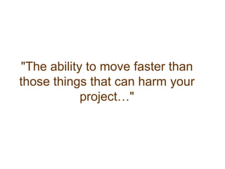 "The ability to move faster than those things that can harm your project…" 