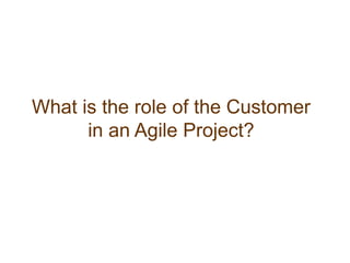 What is the role of the Customer in an Agile Project?