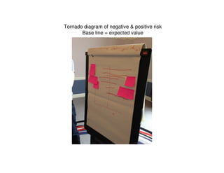 Tornado diagram of negative & positive risk
Base line = expected value
 