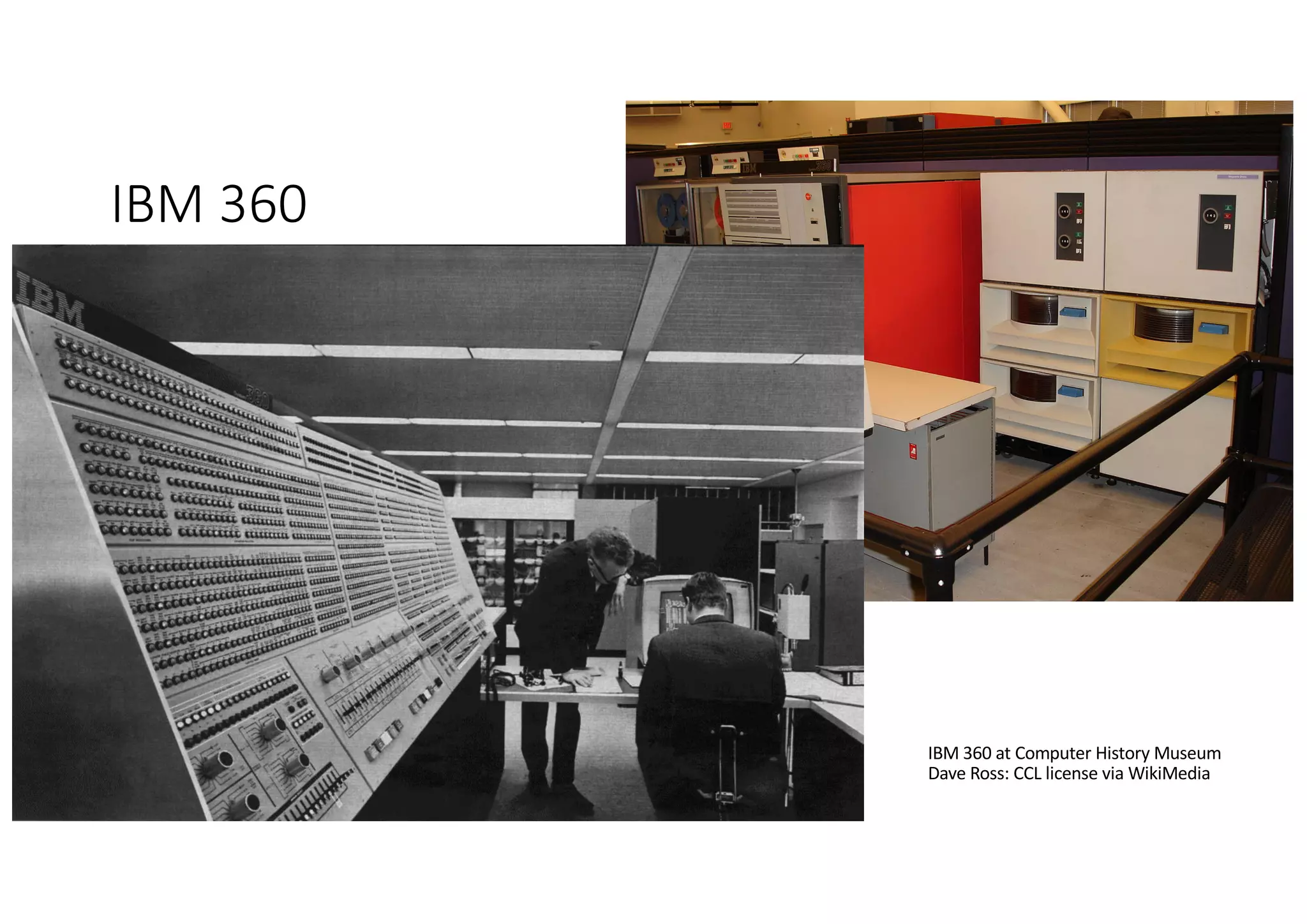 IBM 360
IBM 360 at Computer History Museum
Dave Ross: CCL license via WikiMedia
 