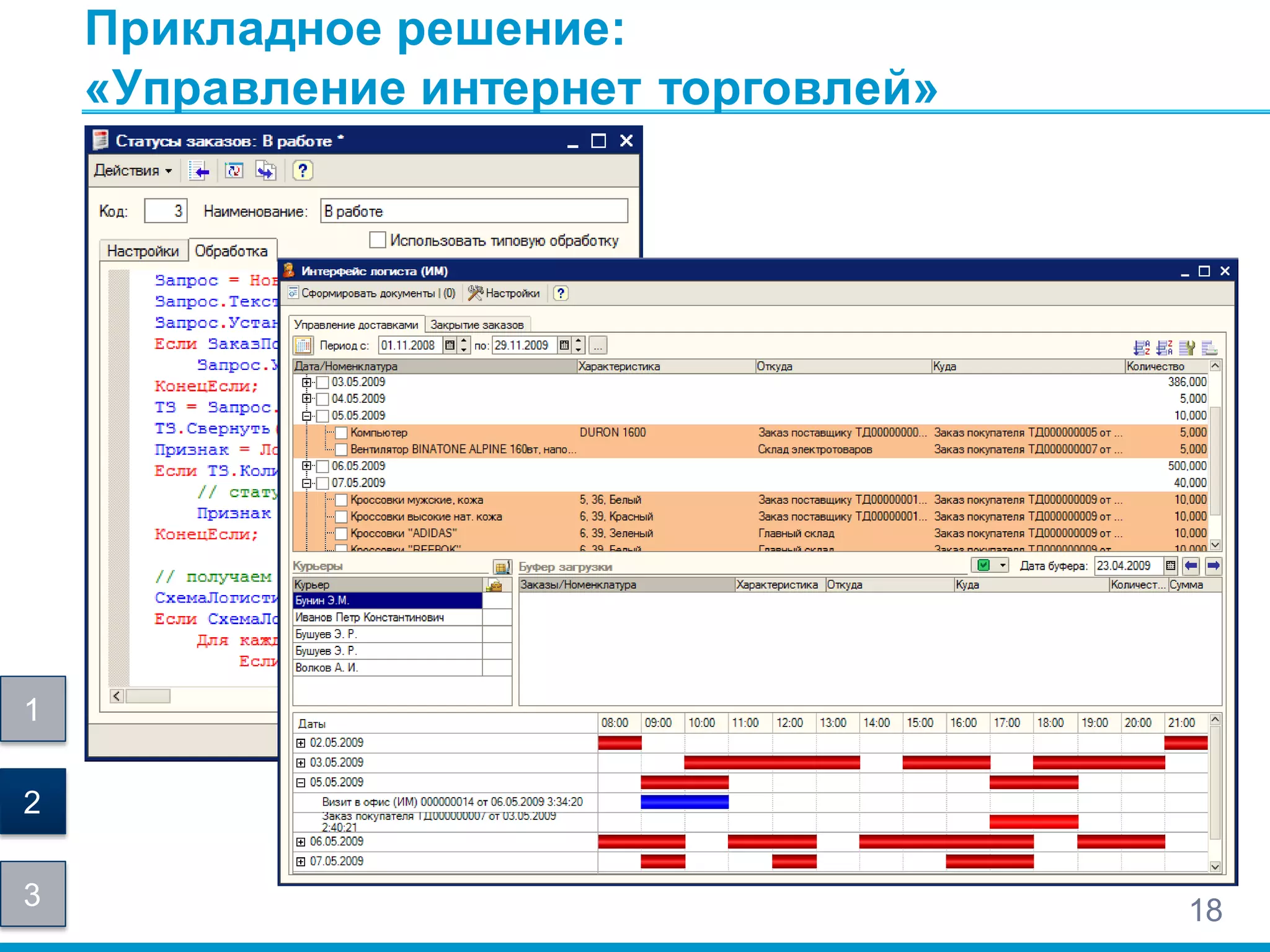 Прикладное решение:
«Управление интернет торговлей»
18
1
2
3
 