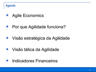 Agenda Agile Economics Por que Agilidade funciona? Visão estratégica da Agilidade Visão tática da Agilidade  Indicadores Financeiros 
