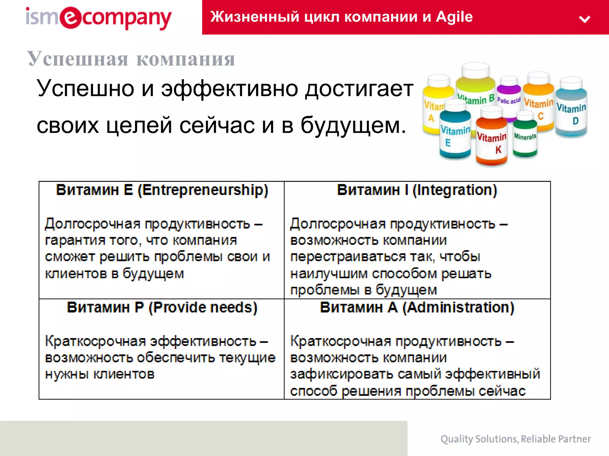 Успешная компания Жизненный цикл компании и Agile Успешно и эффективно достигает  своих целей сейчас и в будущем.  