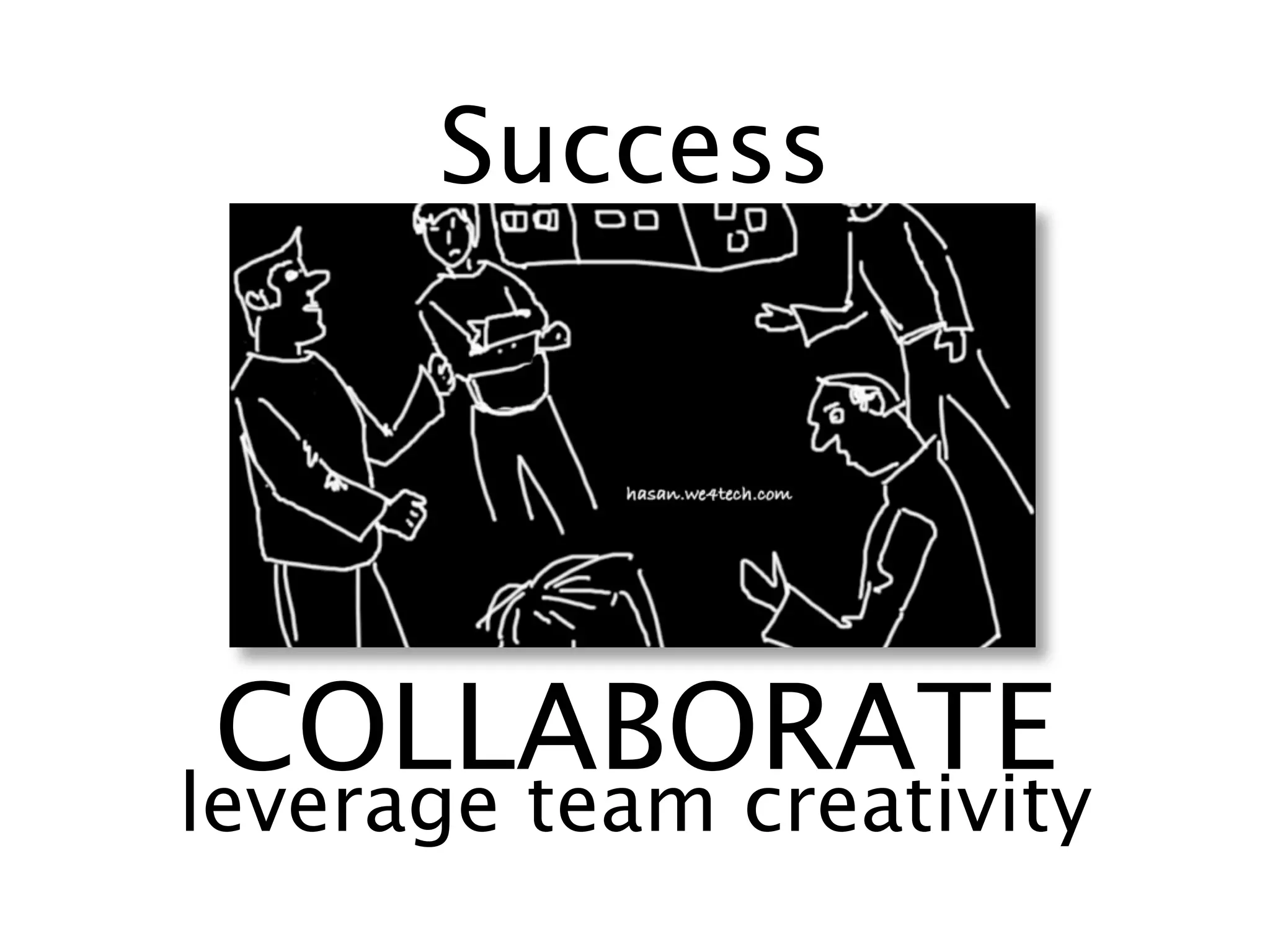 Success

      scrum stand up pic




COLLABORATE
leverage team creativity
 