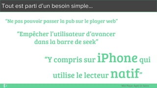 REX Player Agile en Seine
Tout est parti d’un besoin simple...
“Ne pas pouvoir passer la pub sur le player web”
“Y compris...