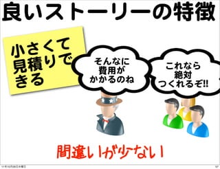 良いストーリーの特徴
          小さ くて
          見積 りで    そんなに
                    費用が    これなら
                            絶対
        ...