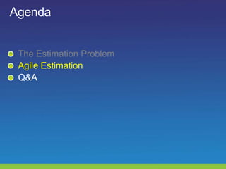 Agenda<br />The Estimation Problem<br />Agile Estimation<br />Q&A<br />