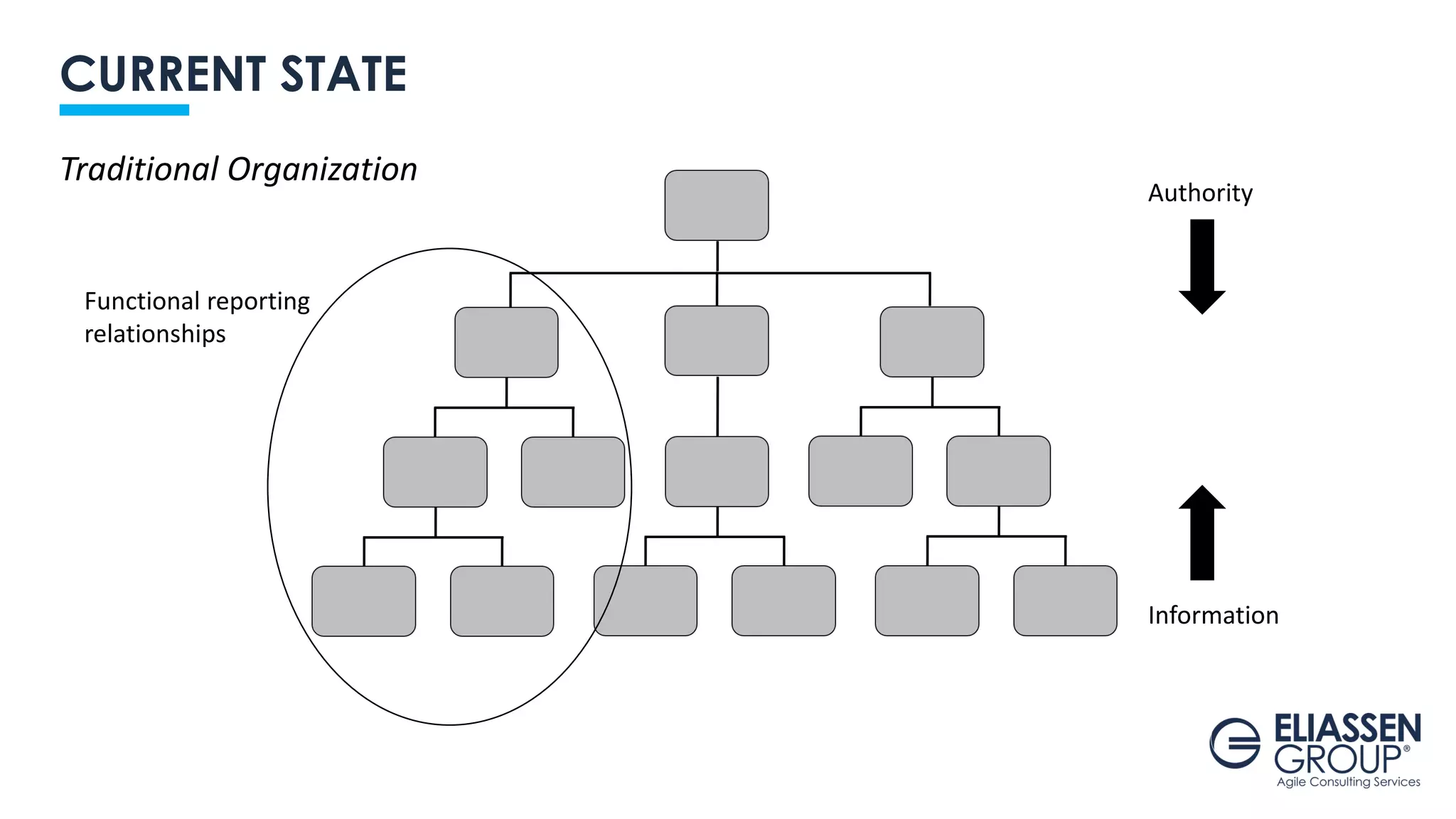 CURRENT STATE
Functional reporting
relationships
Authority
Information
Traditional Organization
 