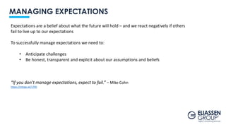 MANAGING EXPECTATIONS
Expectations are a belief about what the future will hold – and we react negatively if others
fail t...