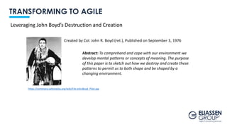 TRANSFORMING TO AGILE
Created by Col. John R. Boyd (ret.), Published on September 3, 1976
Leveraging John Boyd’s Destructi...