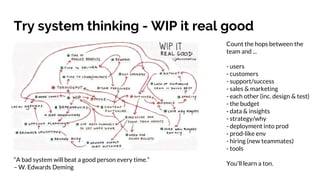 Try system thinking - WIP it real good
Count the hops between the
team and ...
- users
- customers
- support/success
- sal...