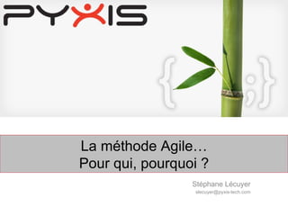 Stéphane Lécuyer [email_address] La méthode Agile… Pour qui, pourquoi ? 