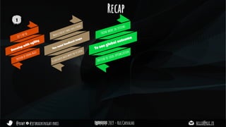 @rhwy #jetbrainsnight paris 2019 - Rui Carvalho hello@rui.fr
Let’s try to
Develop with agility
Instead of doing agile
Recap
When it doesn’t make sense a priori
You need feedback loops
To constantly watch where you’re going
Think more in systems
To see global outcome
Instead of local optimization
1
 
