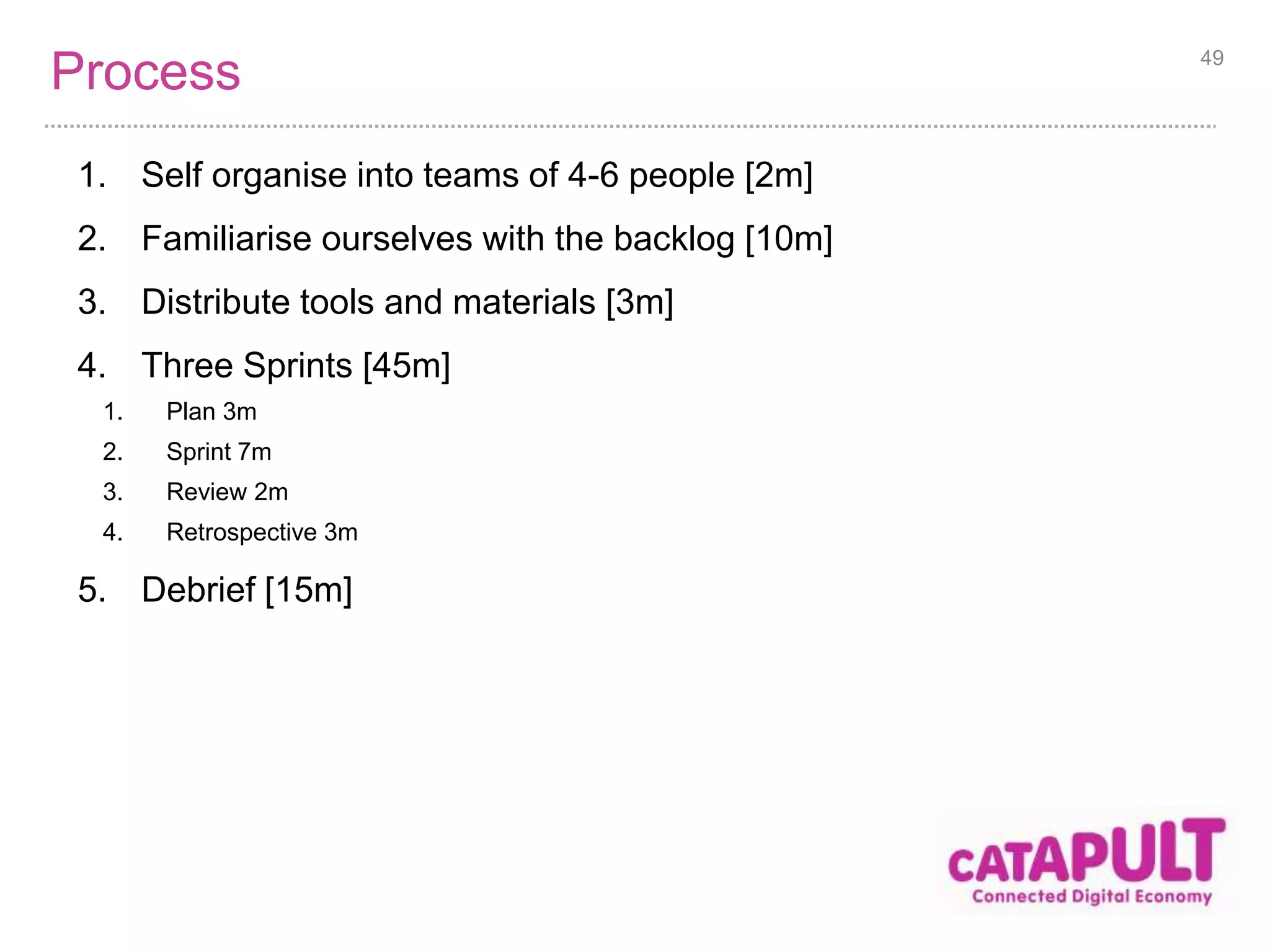 Prioritised User Story Titles from the Backlog 
1. Attention grabbing front page 
2. Unique selling point 
3. Major activities 
4. Contact details to book 
5. Company legal details 
6. Requirements for attendance 
7. Accommodation pricing options 
8. Activities pricing options 
9. Testimonials 
10. Minor activities 
11. Safety Guarantee 
12. Example menu 
13. Location details of camp 
14. Drop off/pick up location & timings 
15. Staff bios 
16. Certifications and Accreditations 
49 
 