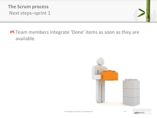 The Scrum process  Next steps–sprint 1 Team members integrate  ‘ Done ’  items as soon as they are available. © Copyright 2010 Pyxis Technologies inc. 