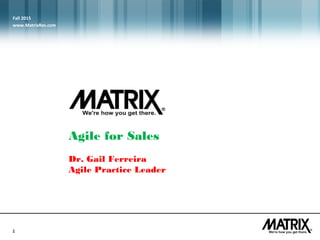 1
Prepared By:
Fall 2015
www.MatrixRes.com
Application Development
Agile for Sales
Dr. Gail Ferreira
Agile Practice Leader
 