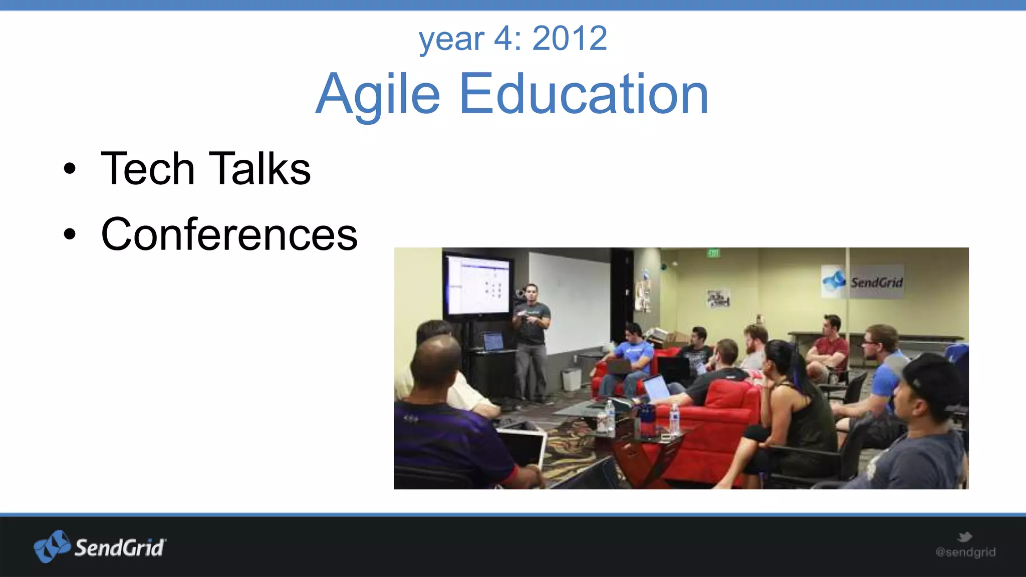 year 4: 2012

Agile Education
• Tech Talks
• Conferences

 