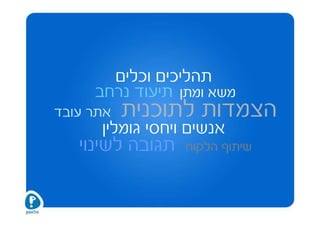 ‫תהליכים וכלים‬
     ‫משא ומתן תיעוד נרחב‬
‫אתר עובד‬   ‫הצמדות לתוכנית‬
      ‫אנשים ויחסי גומלין‬
   ‫תגובה לשינוי‬   ‫שיתוף הלקוח‬
 