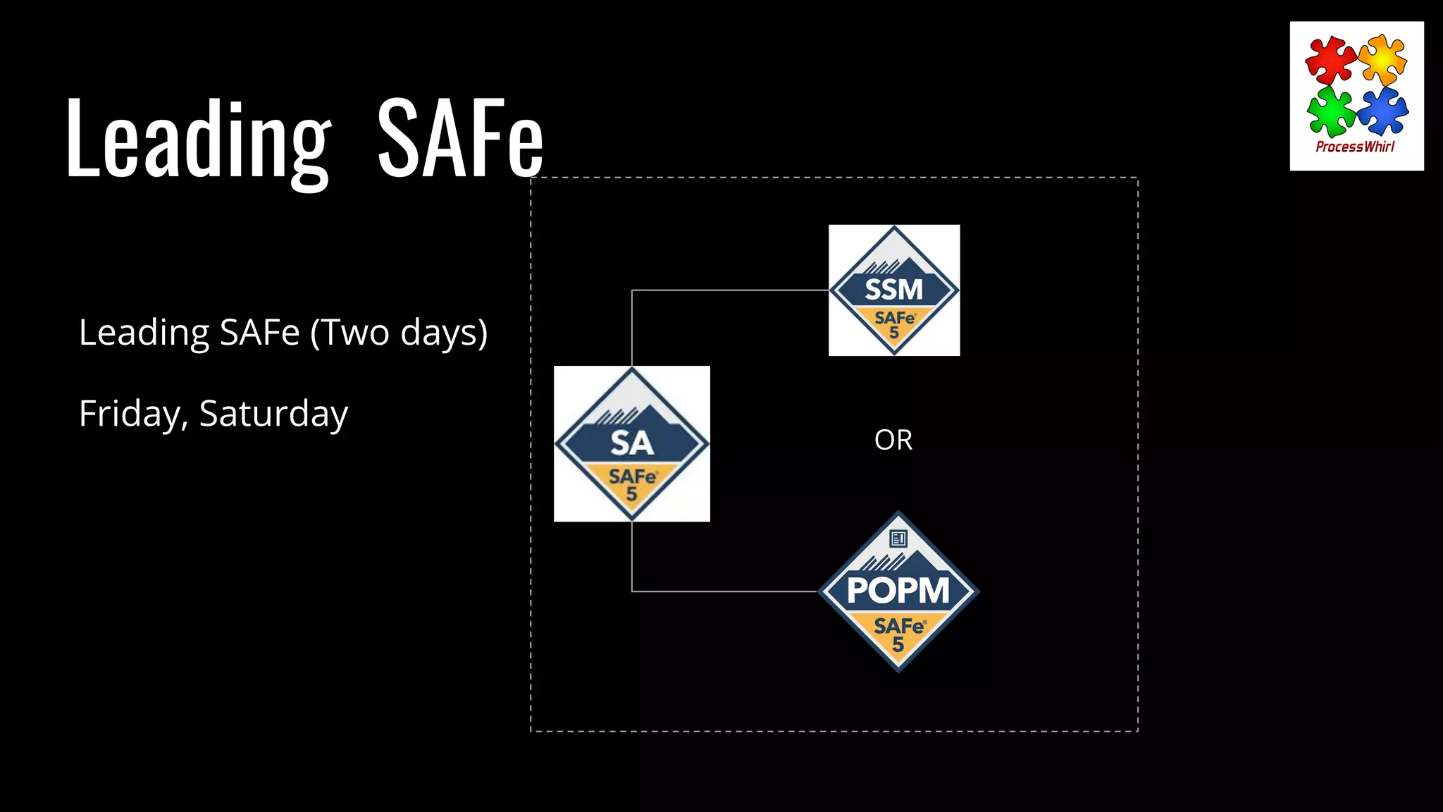 Leading SAFe
Leading SAFe (Two days)
Friday, Saturday
OR
 