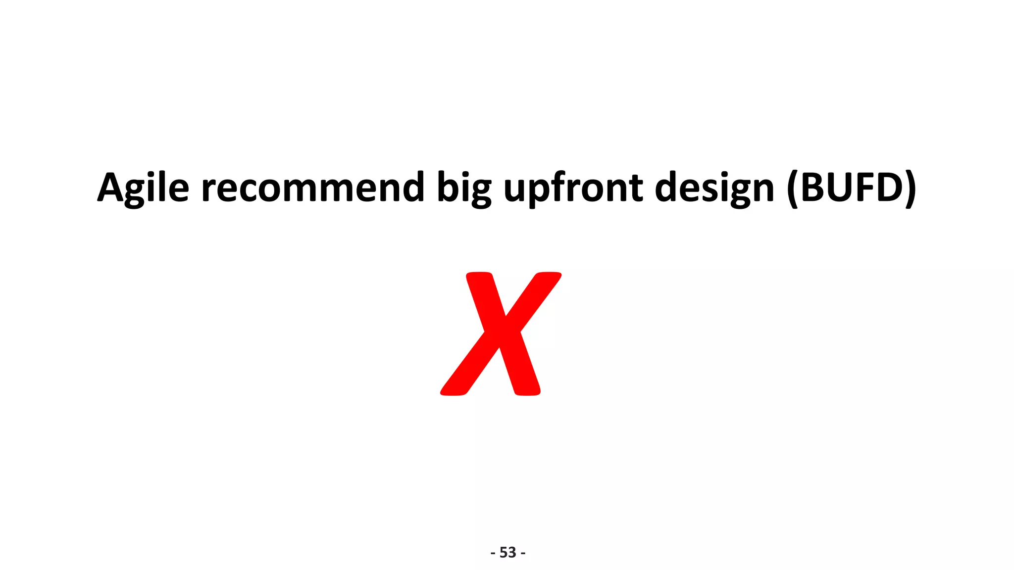 Agile recommend big upfront design (BUFD)
- 53 -
X
 