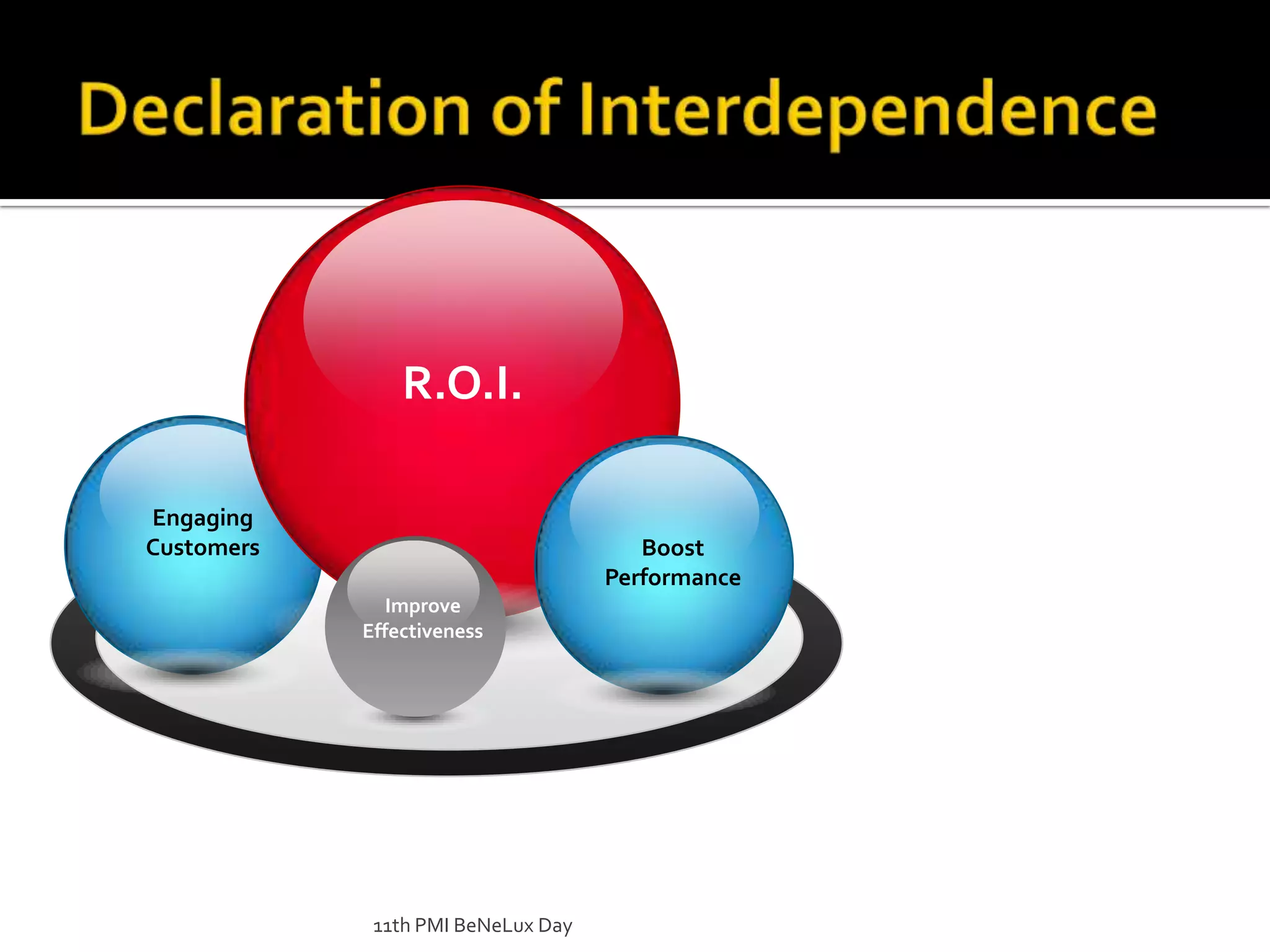 11th PMI BeNeLux DayDeclaration of Interdependence R.O.I.Engaging CustomersBoost PerformanceImprove Effectiveness