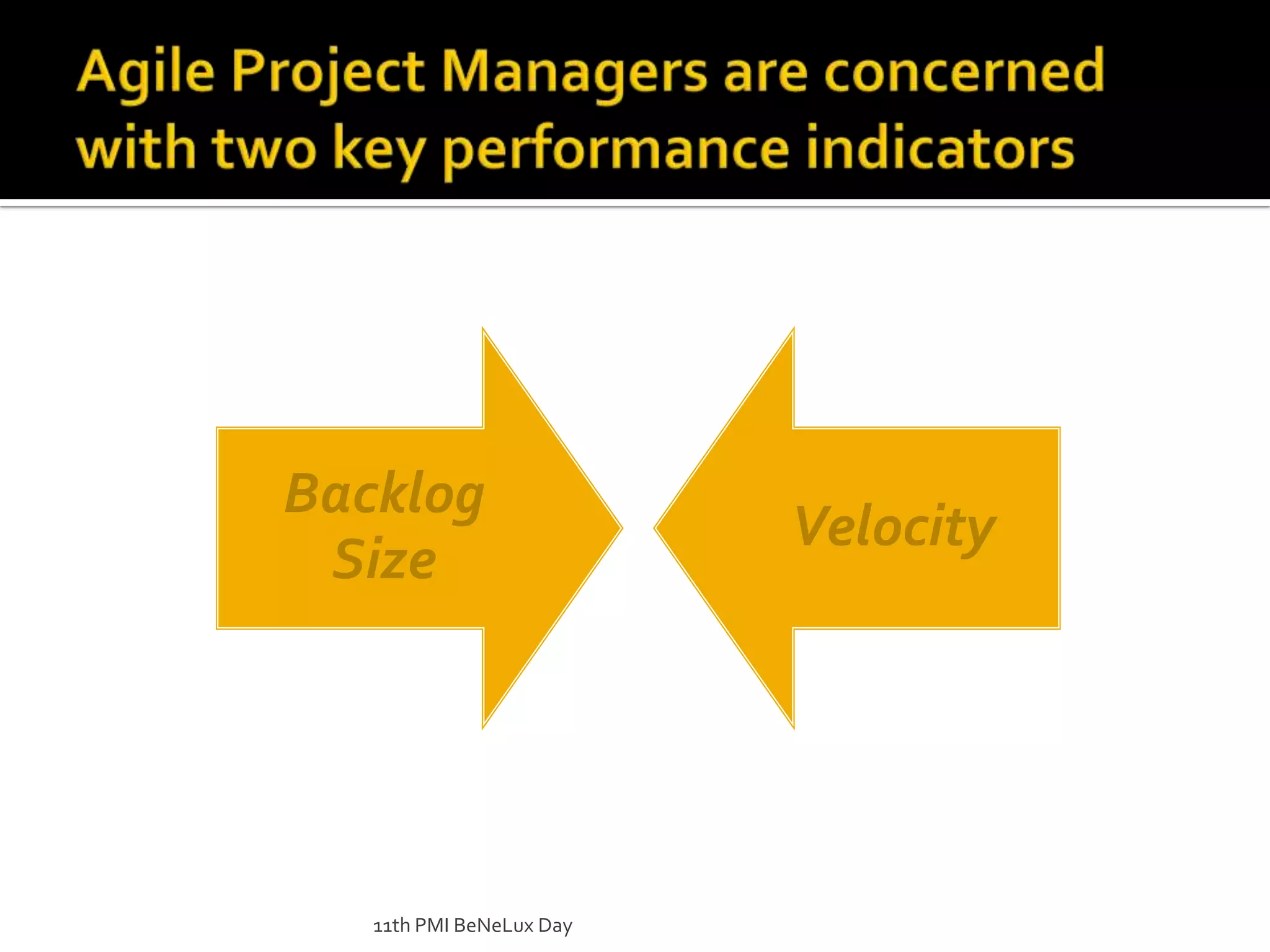 11th PMI BeNeLux DayAgile Project Managers are concerned with two key performance indicators