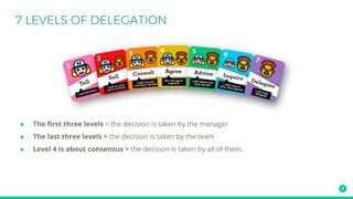 ● The first three levels > the decision is taken by the manager
● The last three levels > the decision is taken by the team
● Level 4 is about consensus > the decision is taken by all of them.
 