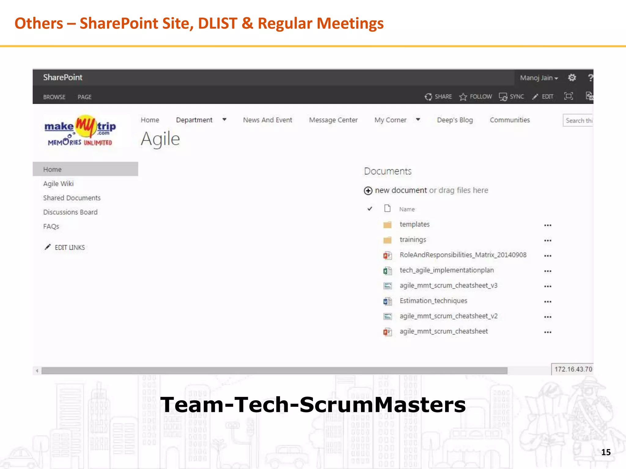 Others – SharePoint Site, DLIST & Regular Meetings
15
Team-Tech-ScrumMasters
 
