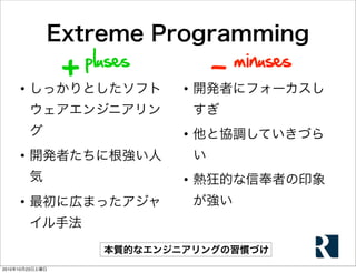 © Copyright 2009, Rasmusson Software Consulting
Extreme Programming
• しっかりとしたソフト
ウェアエンジニアリン
グ
• 開発者たちに根強い人
気
• 最初に広まったアジャ
...