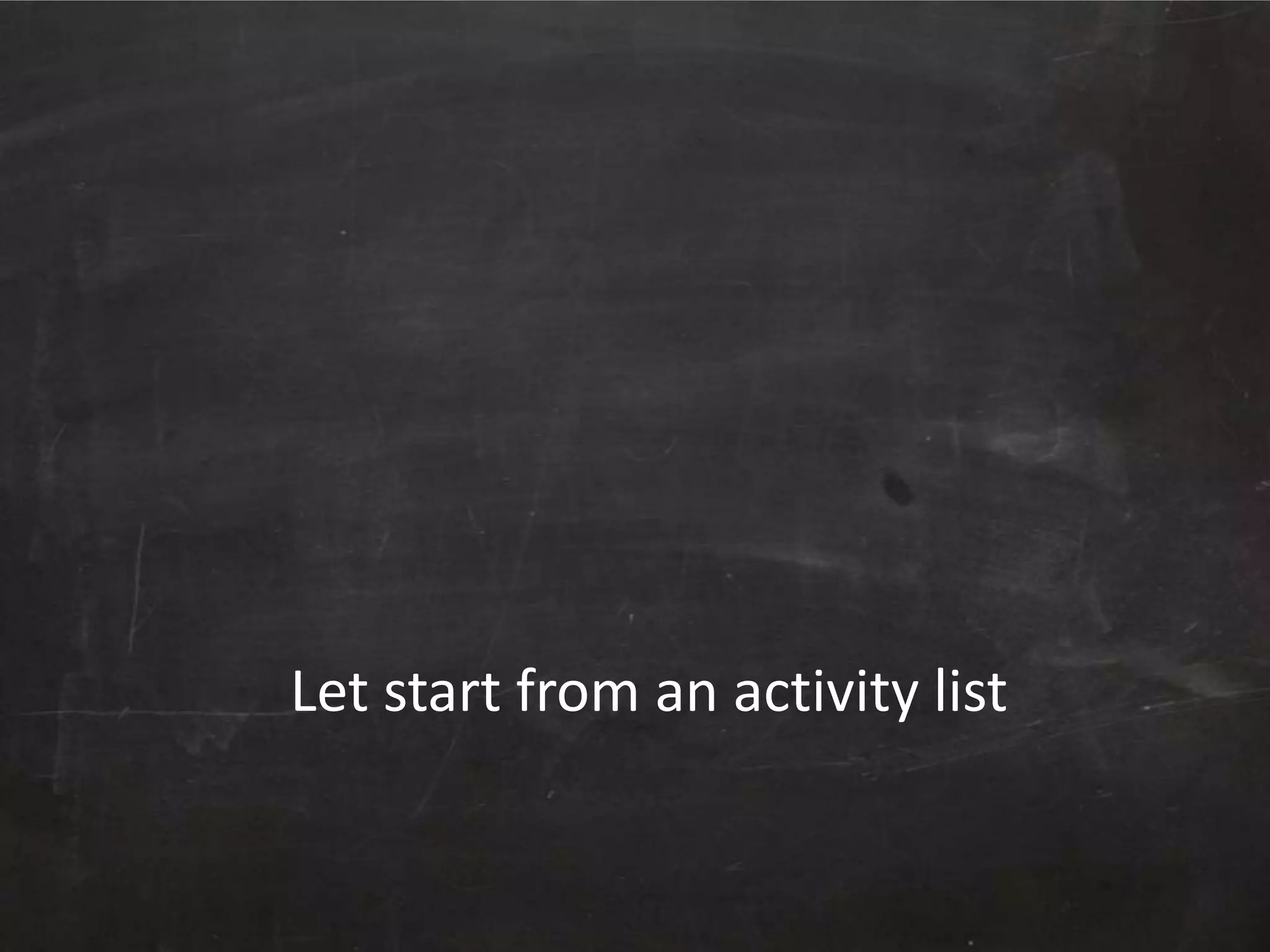 Let start from an activity list

 