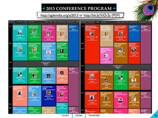 + 2013 CONFERENCE PROGRAM 
+ 
LEARN SHARE NETWORK 
10 
http://agileindia.org/ai2013 or http://bit.ly/ViOr2s (PDF) 
 