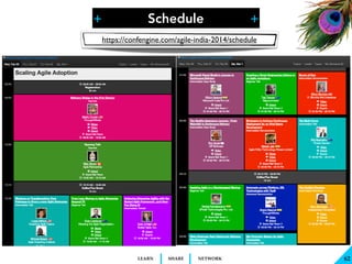 + +
SHARELEARN NETWORK
Schedule
62
https://confengine.com/agile-india-2014/schedule
 
