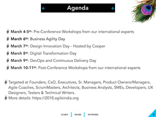 + +
SHARELEARN NETWORK 8
Agenda
March 4-5th: Pre-Conference Workshops from our international experts
March 6th: Business A...