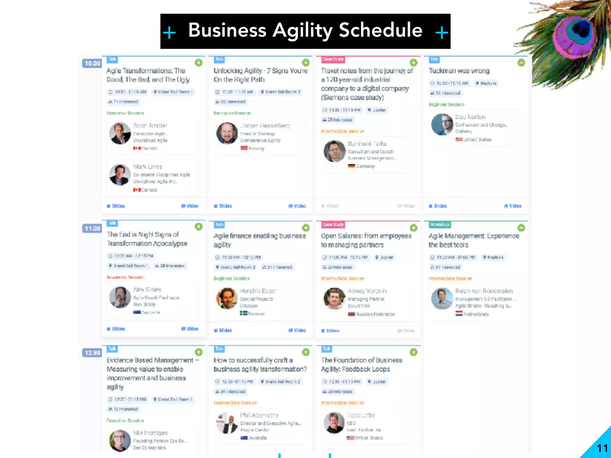 + +
SHARELEARN NETWORK 11
Business Agility Schedule
 