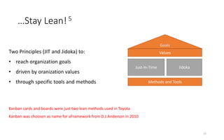 …Stay Lean! 5
21
Two Principles (JIT and Jidoka) to:
• reach organization goals
• driven by oranization values
• through s...
