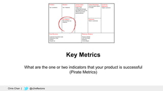 Key Metrics
What are the one or two indicators that your product is successful
(Pirate Metrics)
Chris Chan | @c2reflexions
 