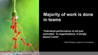48
Photo: Andiyan Lutfi
Majority of work is done
in teams
“Individual performance is not just
overrated. In organisations, it simply
doesn’t exist”
- Niels Pflaeging, Organize for Complexity
Chris Chan | @c2reflexions
 