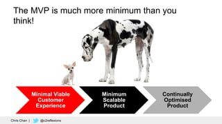 82
The MVP is much more minimum than you
think!
Minimal Viable
Customer
Experience
Minimum
Scalable
Product
Continually
Optimised
Product
Chris Chan | @c2reflexions
 