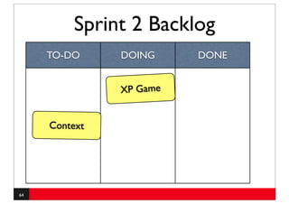 Sprint 2 Backlog
     TO-DO     DOING     DONE


               XP Game


     Context




64
 