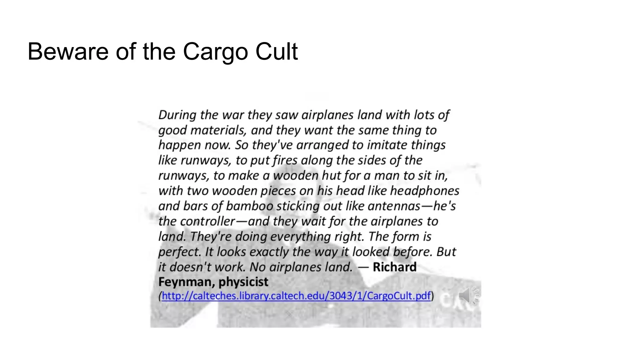 Beware of the Cargo Cult
 