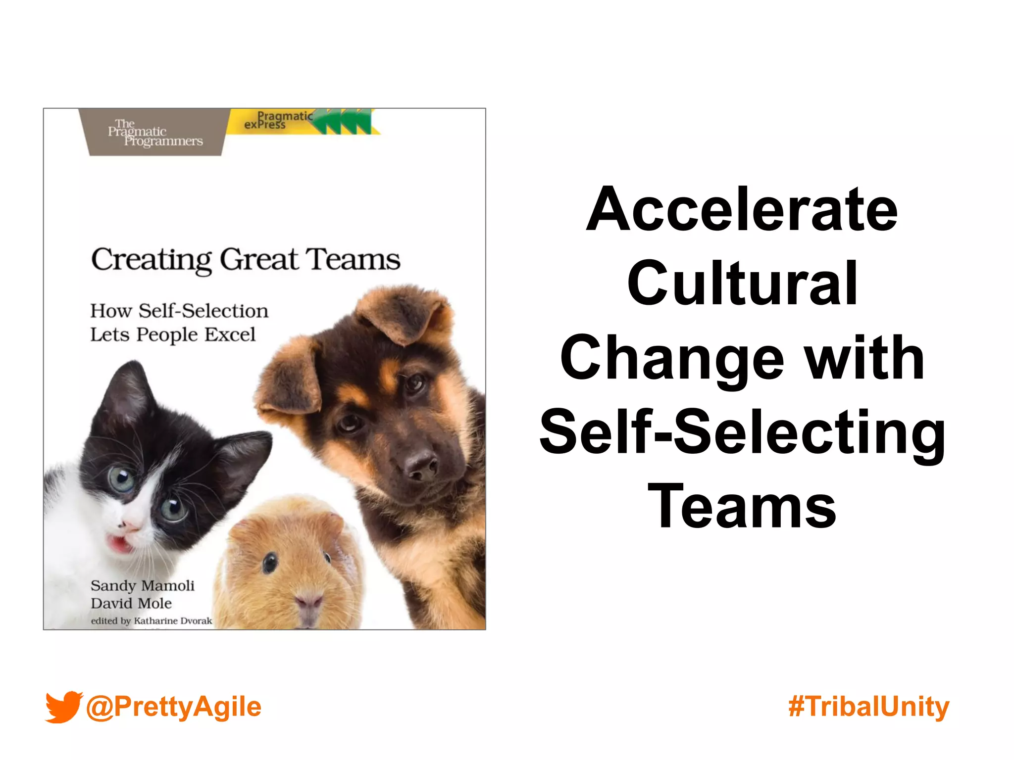 @PrettyAgile #TribalUnity
Accelerate
Cultural
Change with
Self-Selecting
Teams
 